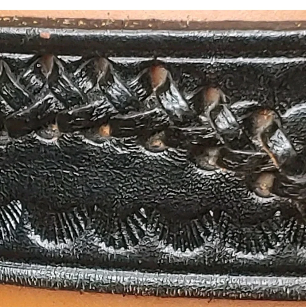 Y2k Black Leather Belt Red Pave Crystal USA Made Bling Buckle Adult 32 30